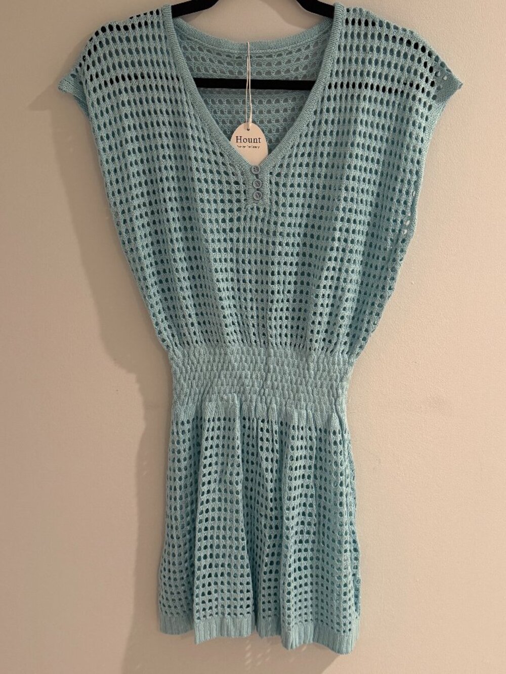 NBWT - Hount Light Blue Crochet Knit Beach Cover Up Dress S